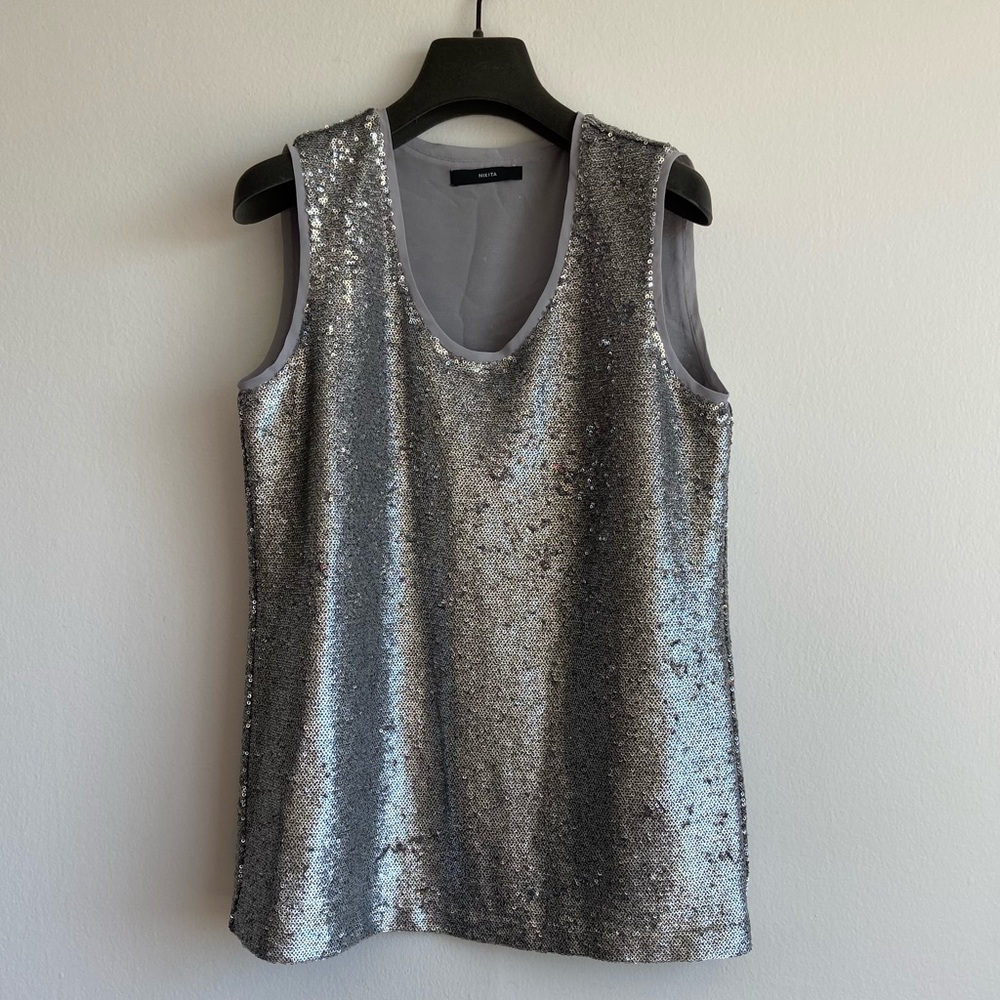 HOLIDAY PARTY NEW Silver sequin tank top, matte shimmer, sleeveless top